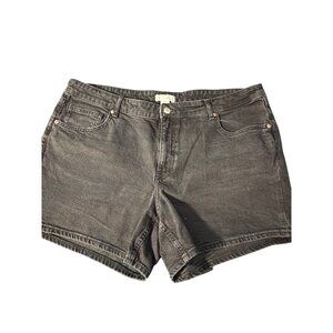 H&M High Waisted Black Denim Shorts Pockets Zip Fly Plus Size 16 Inseam 5"